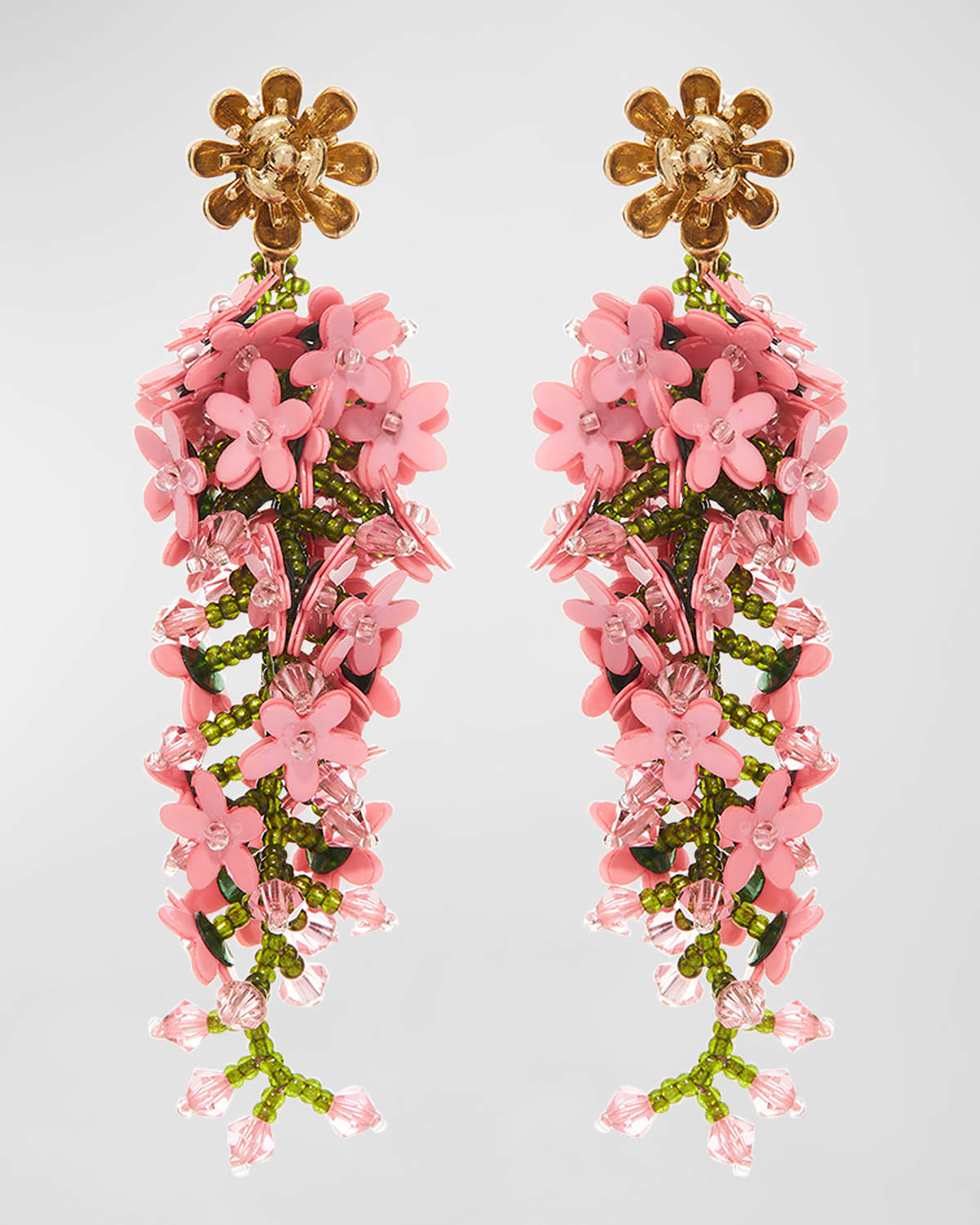 Shop Oscar De La Renta Cascading Flower Earrings In Pink