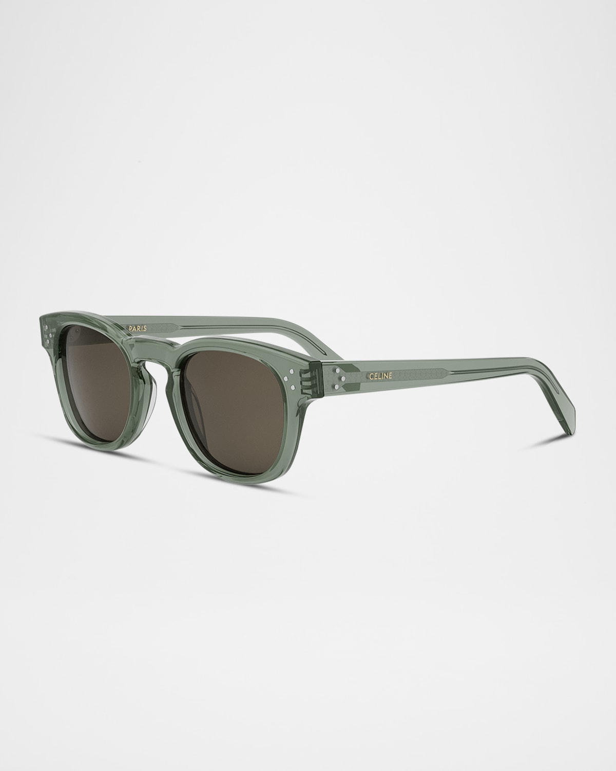 Celine Men's Acetate Round Sunglasses In Shiny Dark Green Brown