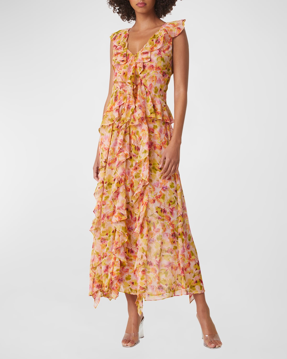 Claudita Floral Chiffon Ruffle Maxi Dress