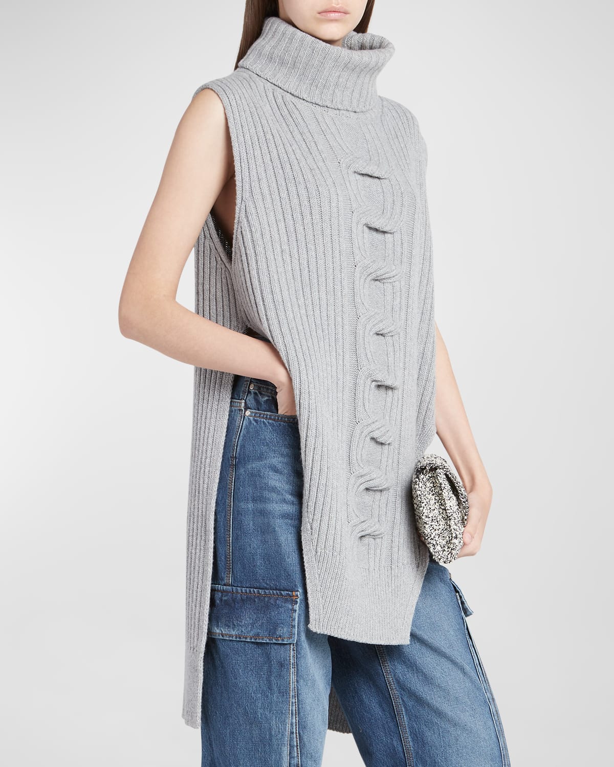 Stella Mccartney Grey Cable Knit Sleeveless Sweater In 1121 Pewter