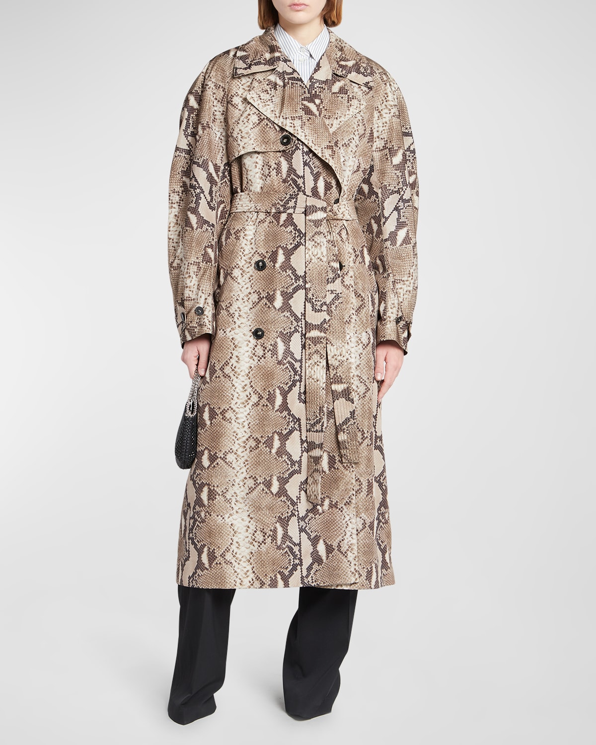 Stella Mccartney Python Print Belted Trench Coat In 2203 Multi Brown