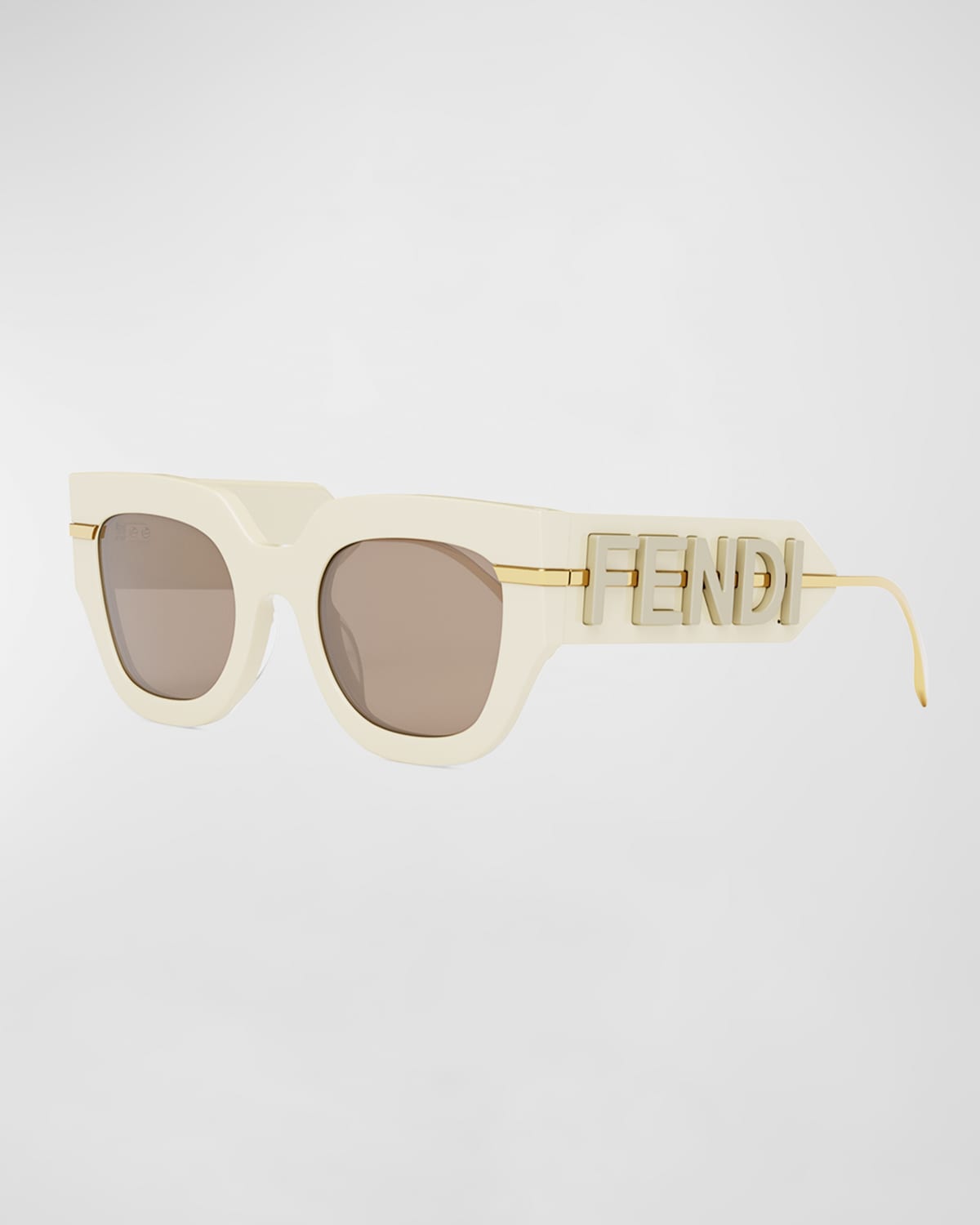 Shop Fendi Logo Acetate & Metal Cat-eye Sunglasses In Ivory Brown