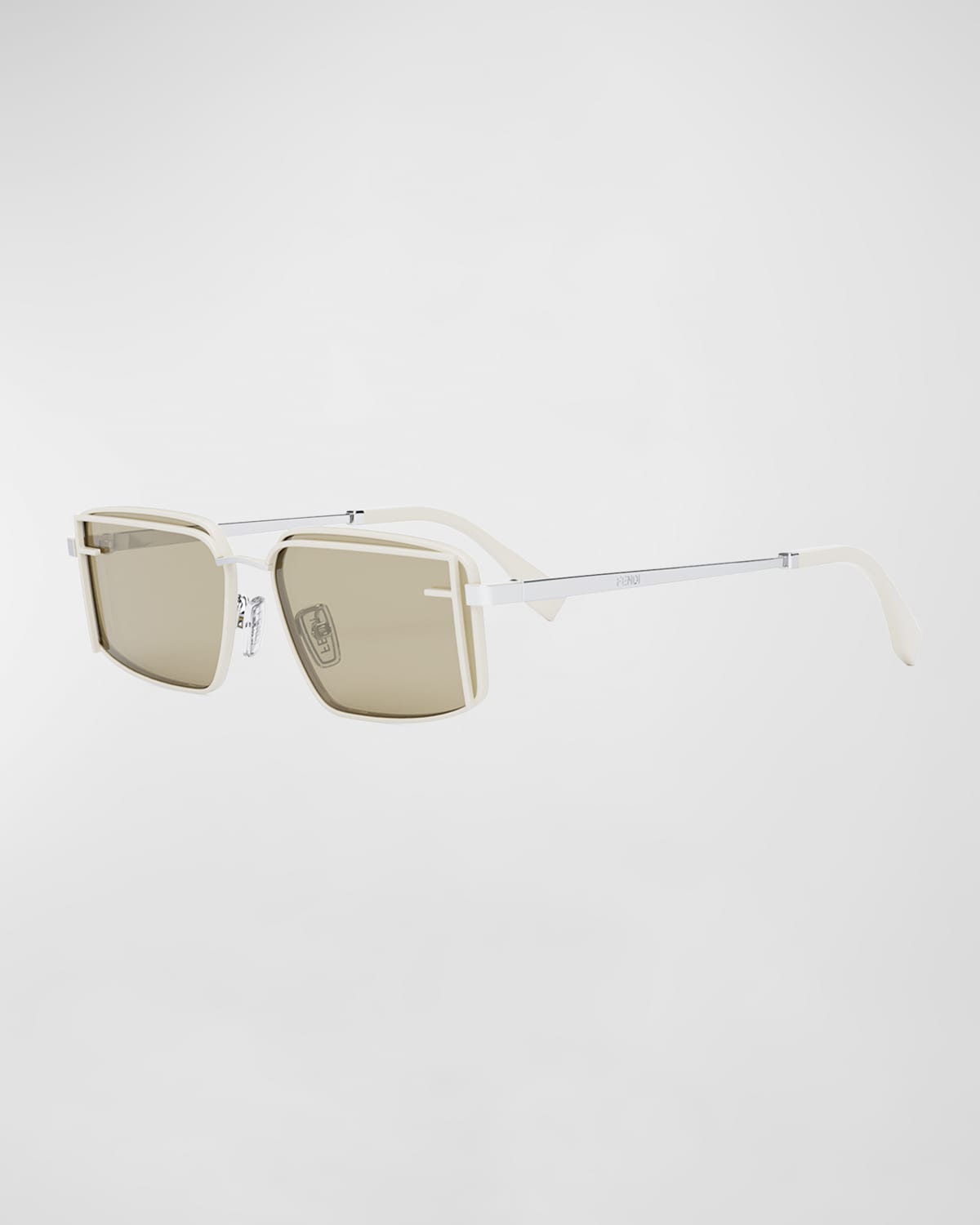Shop Fendi Ff Logo Square Metal Alloy Sunglasses In Ivory