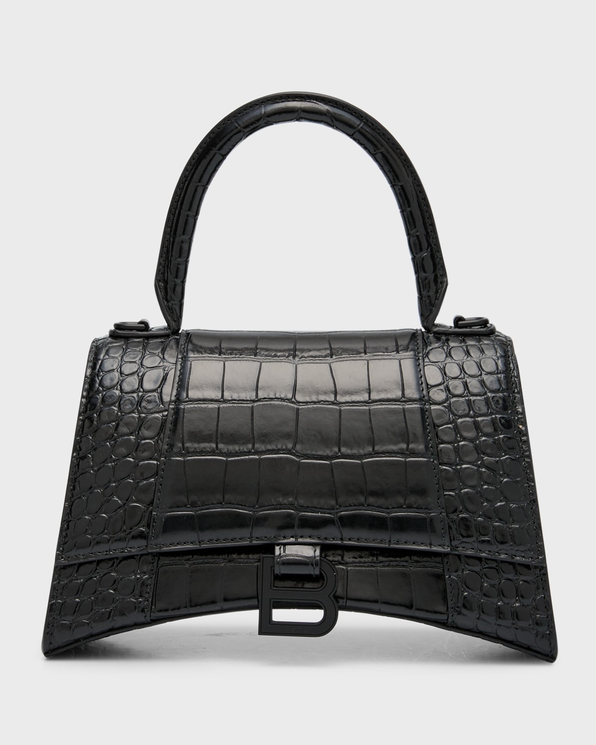 Balenciaga Hourglass Small Croc-embossed Bag In 1000 Black