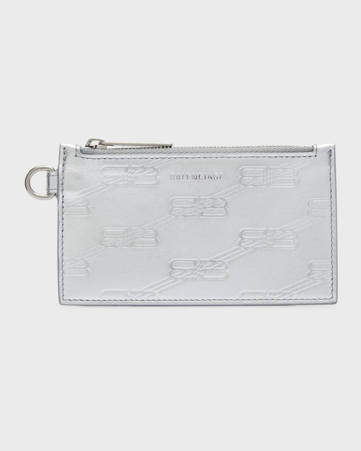 Shop Balenciaga Men's Embossed Monogram Card Case On Keychain In Box In 8110 Silver