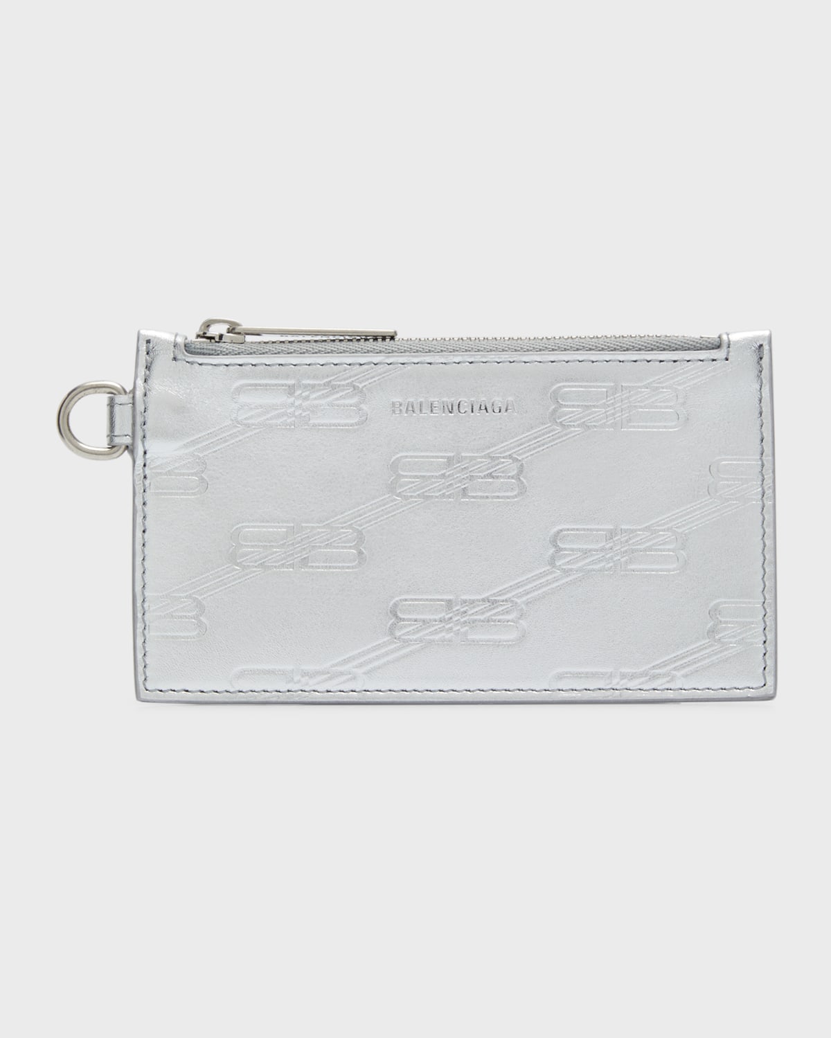 Balenciaga Men's Embossed Monogram Card Case On Keychain In Box In Metallic