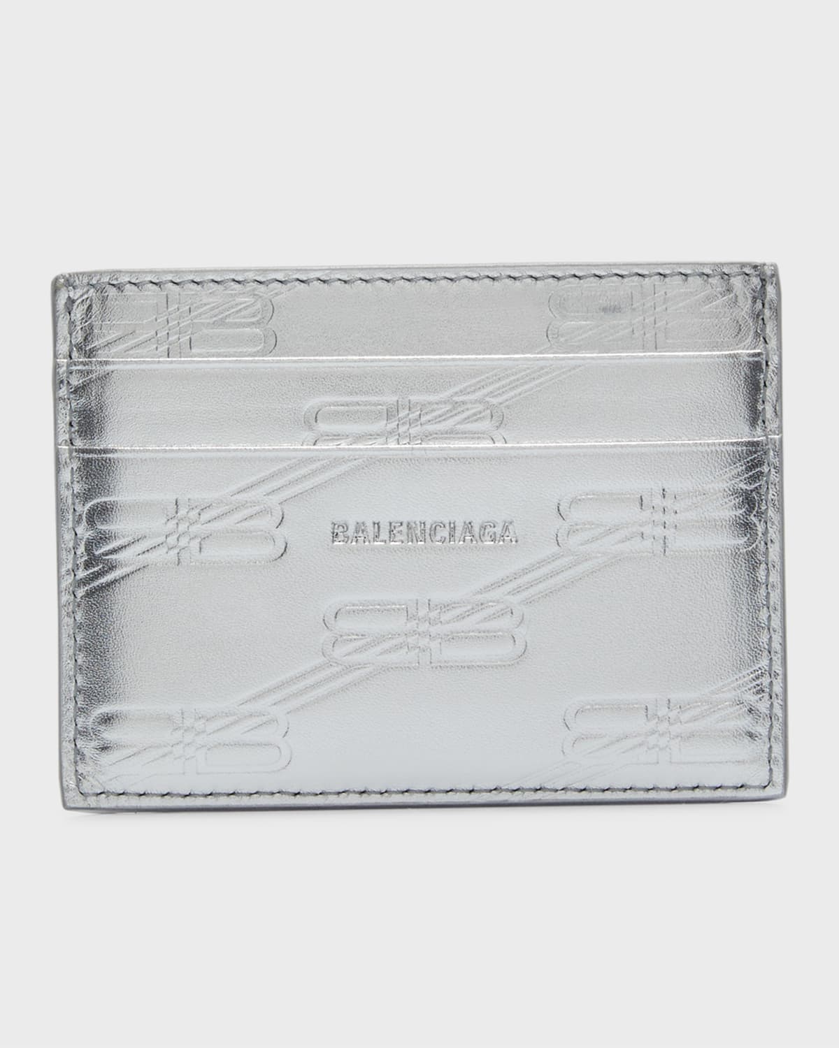 Shop Balenciaga Men's Embossed Monogram Card Case In Box In 8110 Silver