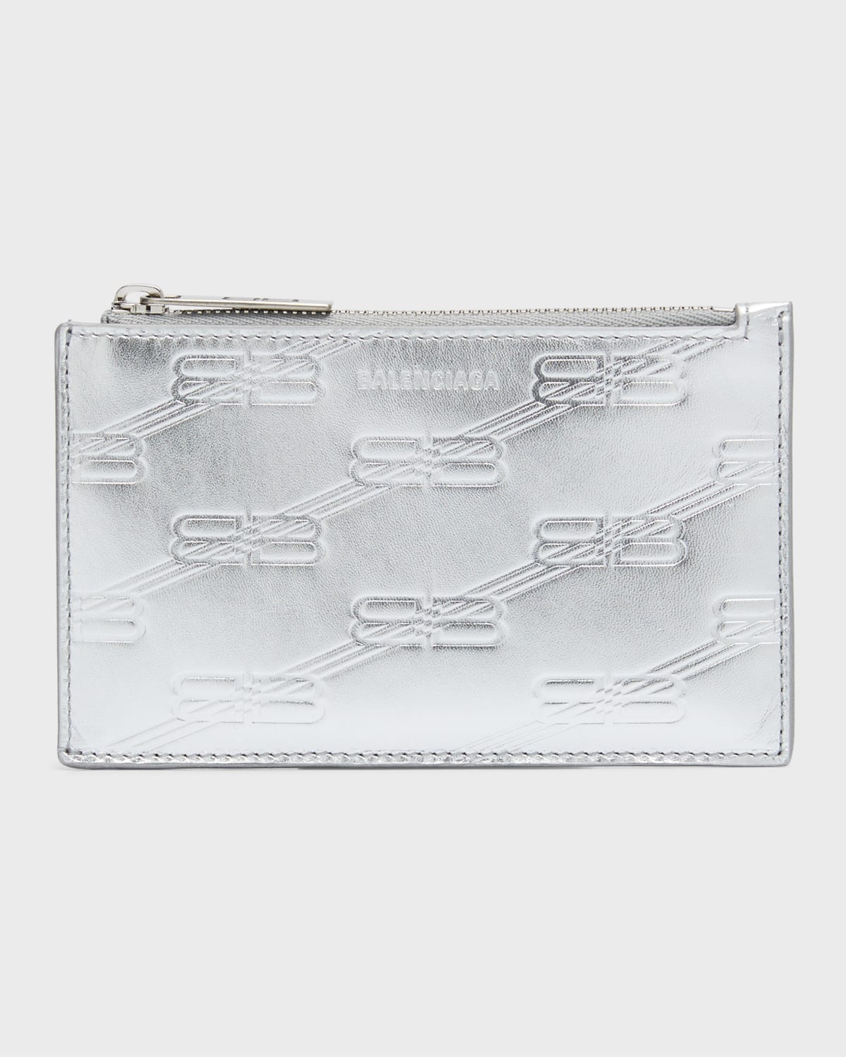 Shop Balenciaga Men's Embossed Monogram Long Coin And Card Holder In Box In 8110 Silver