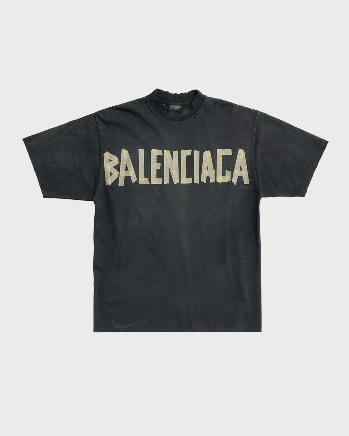 Balenciaga Tape-logo Cotton-jersey T-shirt In Black Faded