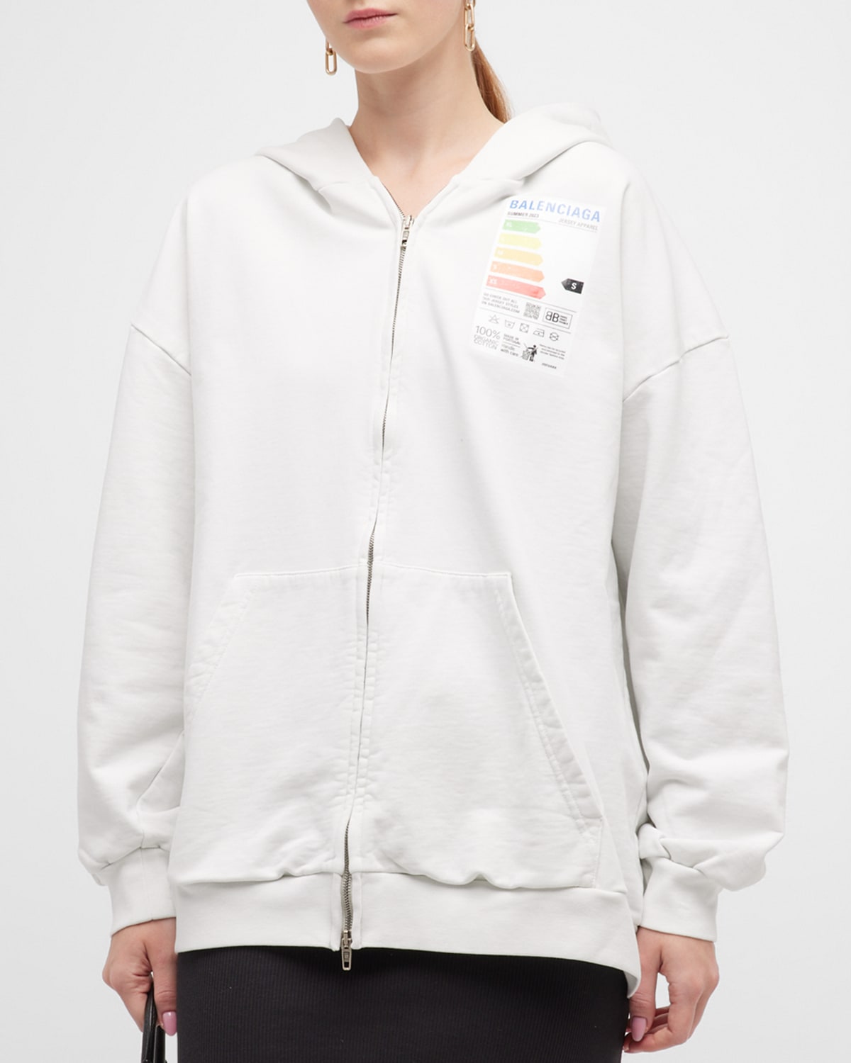 Balenciaga Energy Label Zip Up Hoodie Small Fit In 9012 Dirty White