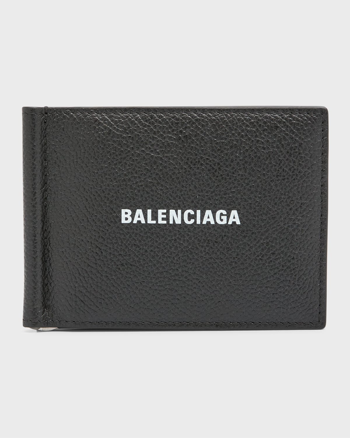 Shop Balenciaga Men's Leather Logo Bifold Wallet W/ Bill Clip In 1090 Black/l White
