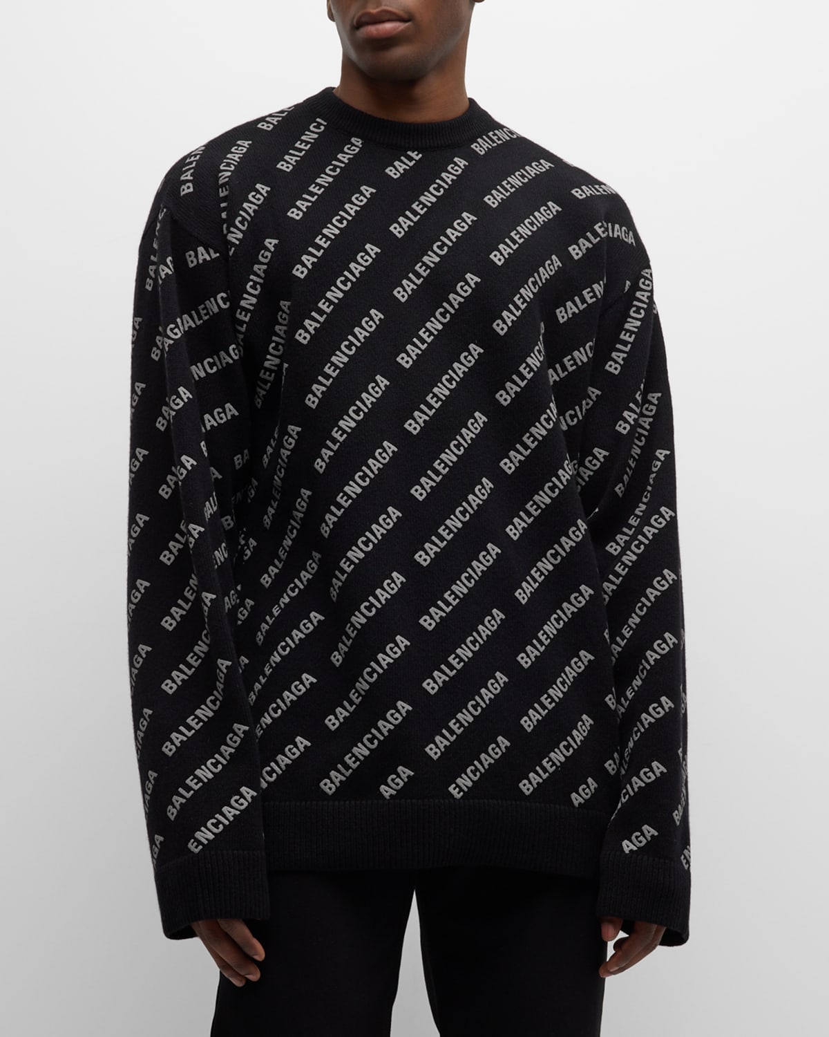 Shop Balenciaga Men's Allover-logo Wool Sweater In 1000 Black