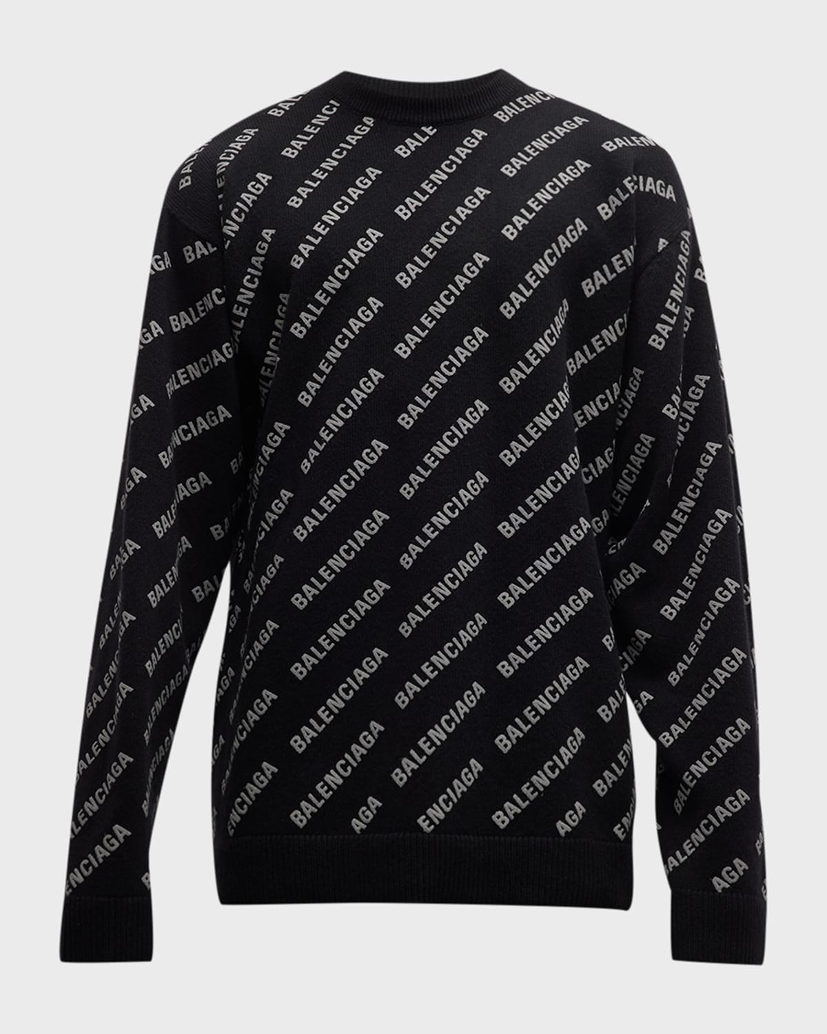 Shop Balenciaga Men's Allover-logo Wool Sweater In 1000 Black