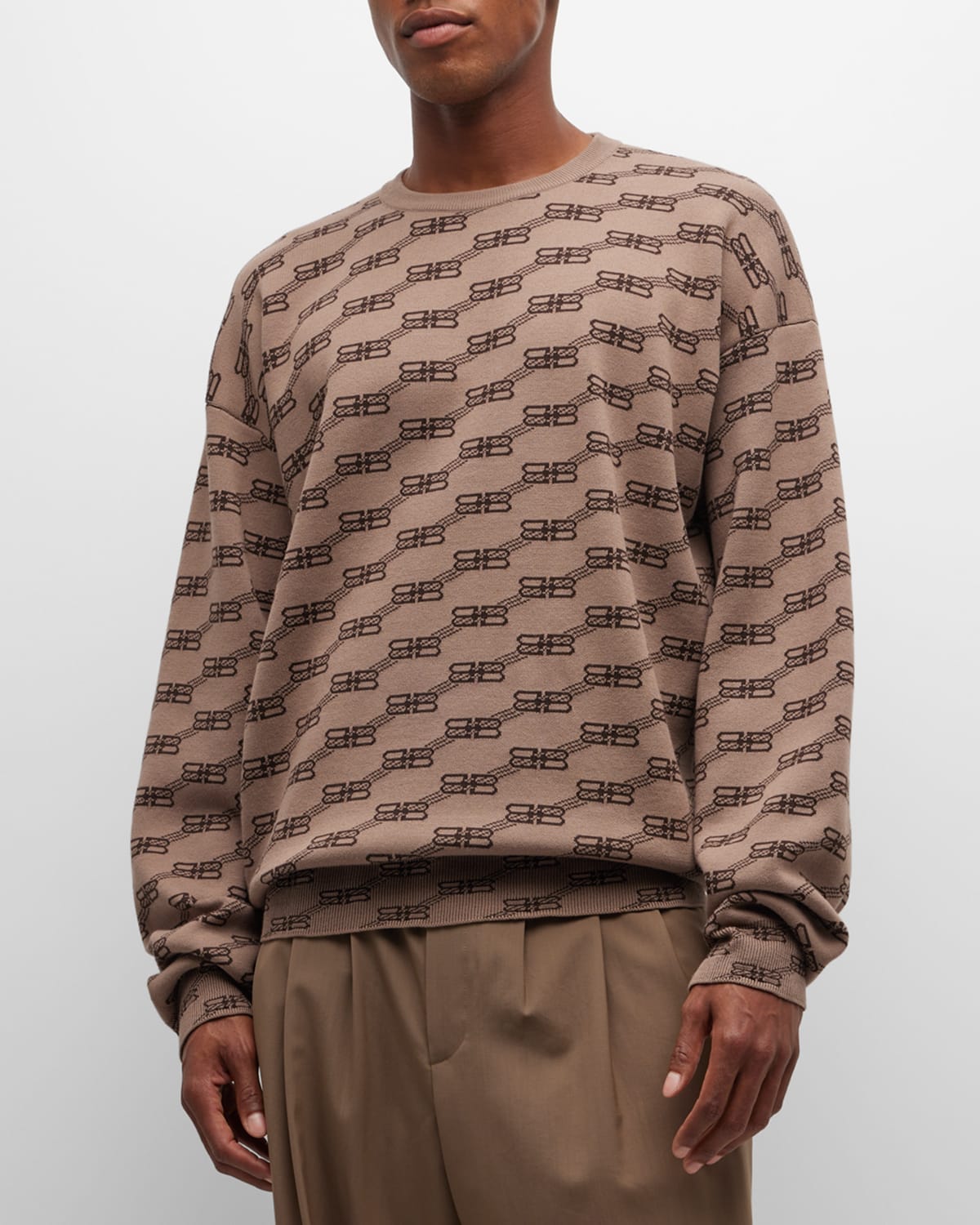 Shop Balenciaga Men's Bb Monogram Sweater In 9378 Beige/brown