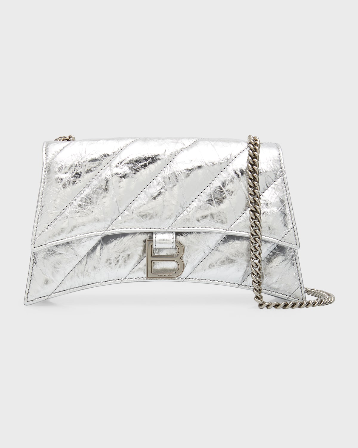 Balenciaga Crush Xs Chain Bag Metallized Quilted In 8110 Silver