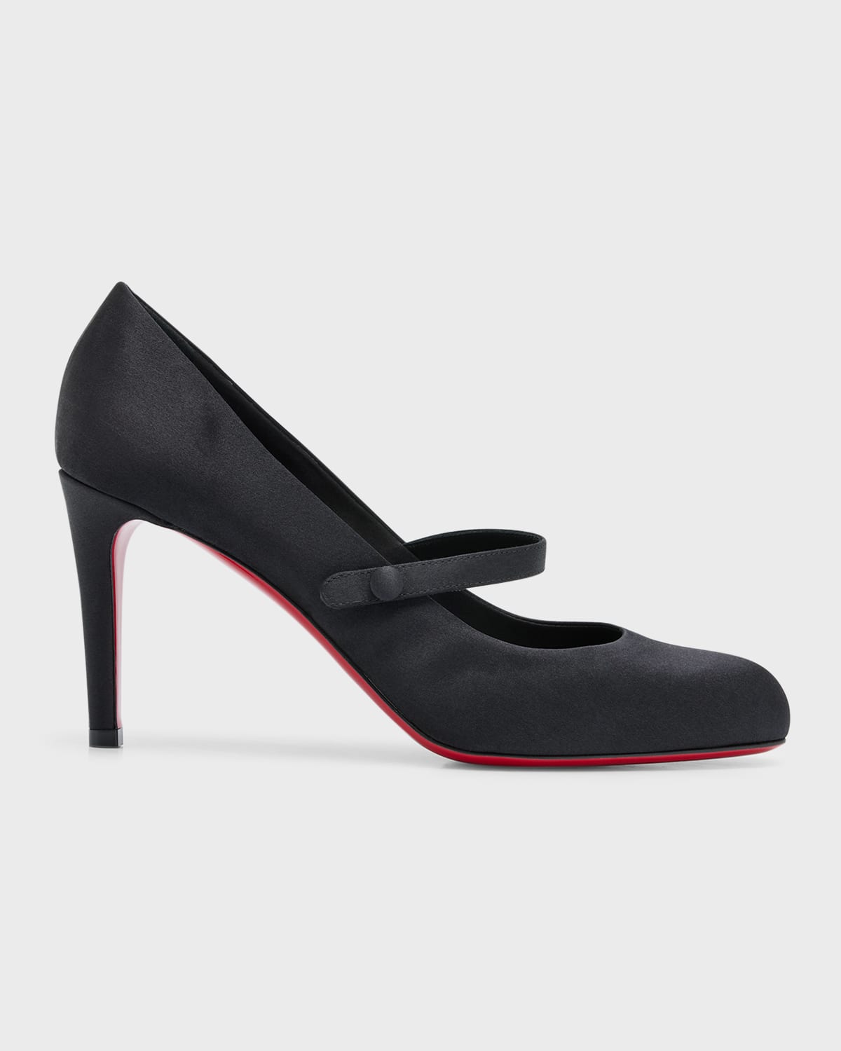 Christian Louboutin Pumppie Wallis Red Sole Crepe Satin Mary Jane Pumps In Black