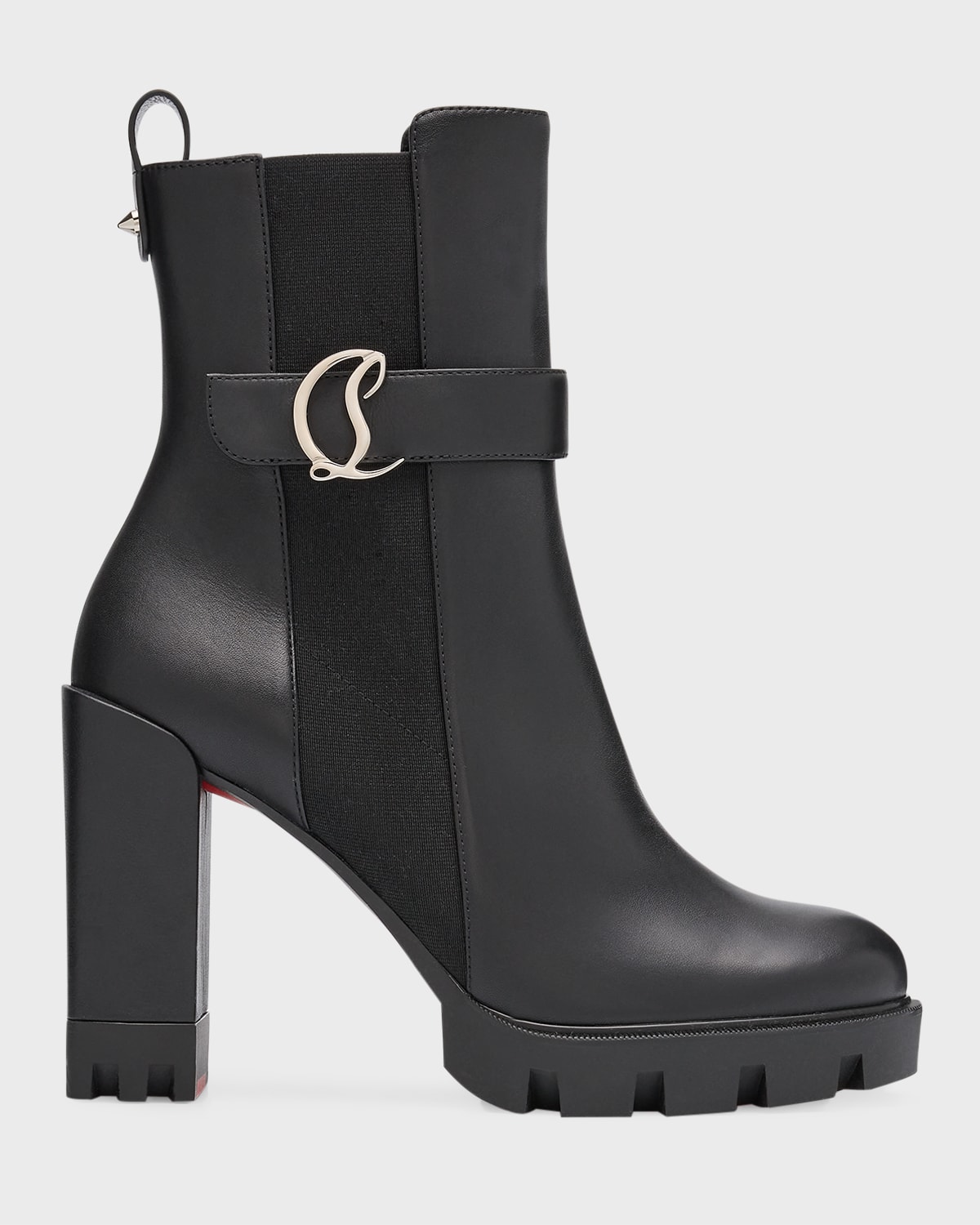 Shop Christian Louboutin Leather Buckle Red Lug Sole Chelsea Booties In Black