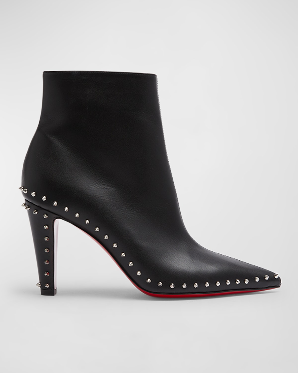 Christian Louboutin Vidura Spike Red Sole Leather Booties In Nero