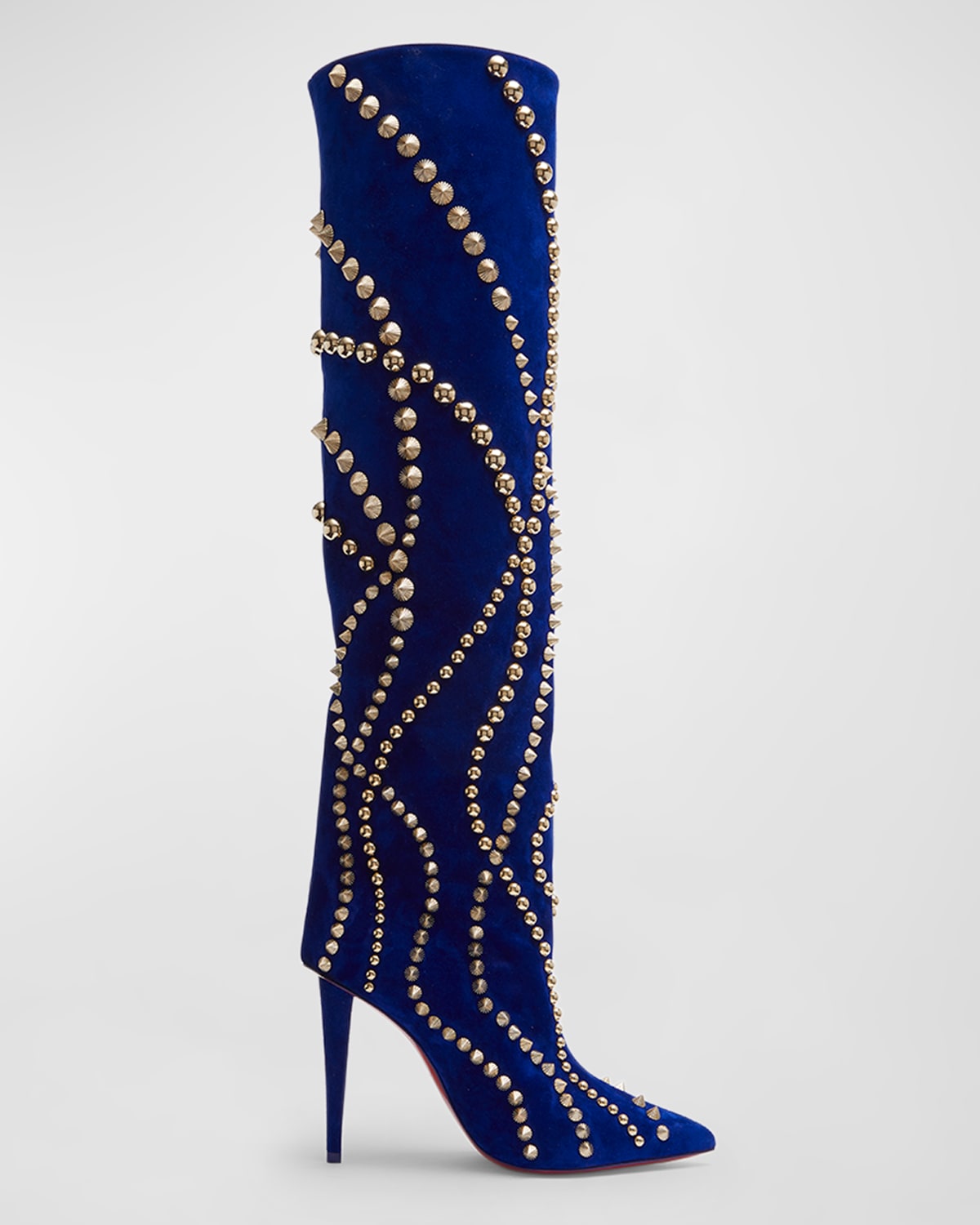 Christian Louboutin Astrilarge Botta Pika Red Sole Studded Suede Knee-high Boots In Galactiqueen