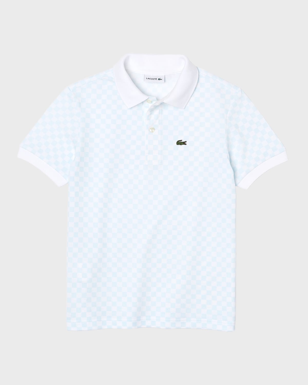 Lacoste Kids' Boy's Check-print Pique Polo Shirt In Open White