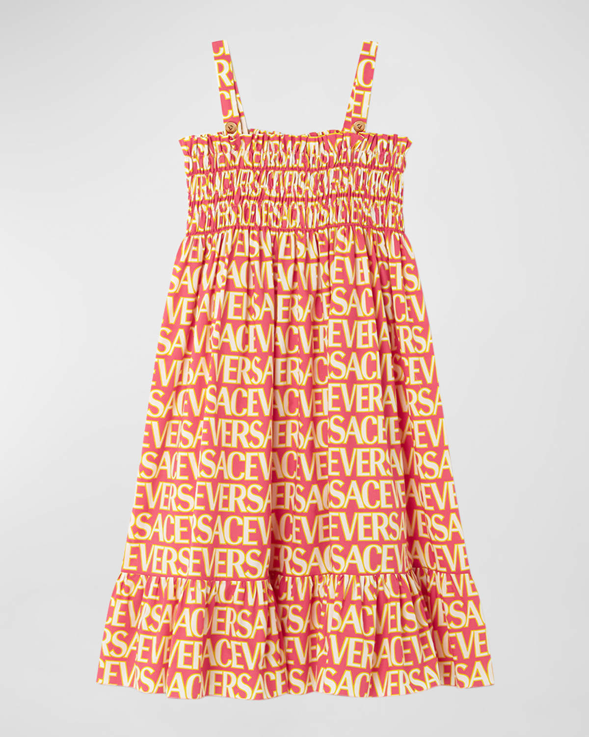 Versace Printed Cotton Poplin Dress In Fuxiaivory