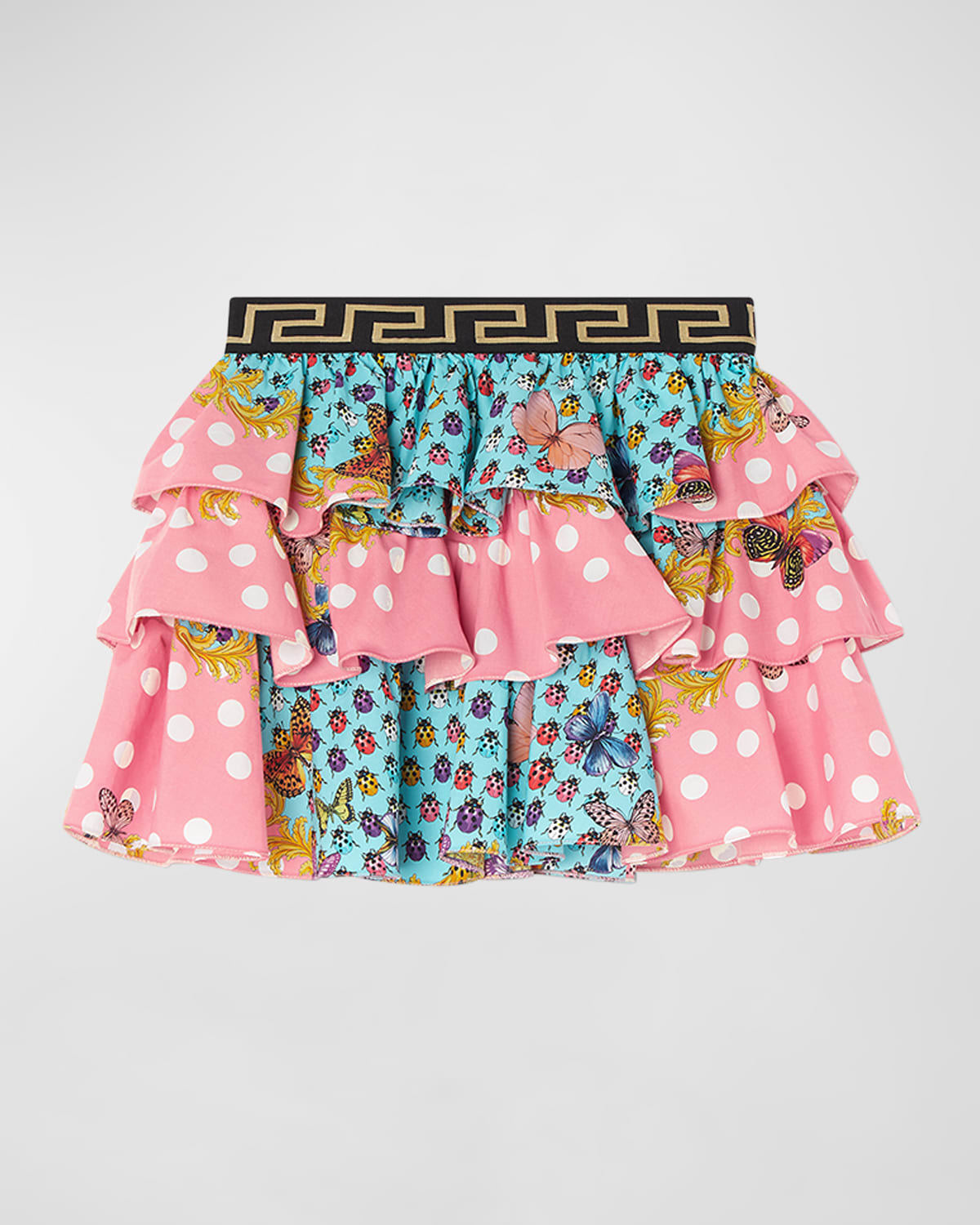 Versace Heritage Butterflies & Ladybugs Kids Skirt With The Vacation Capsule In Pinklight Blueivo