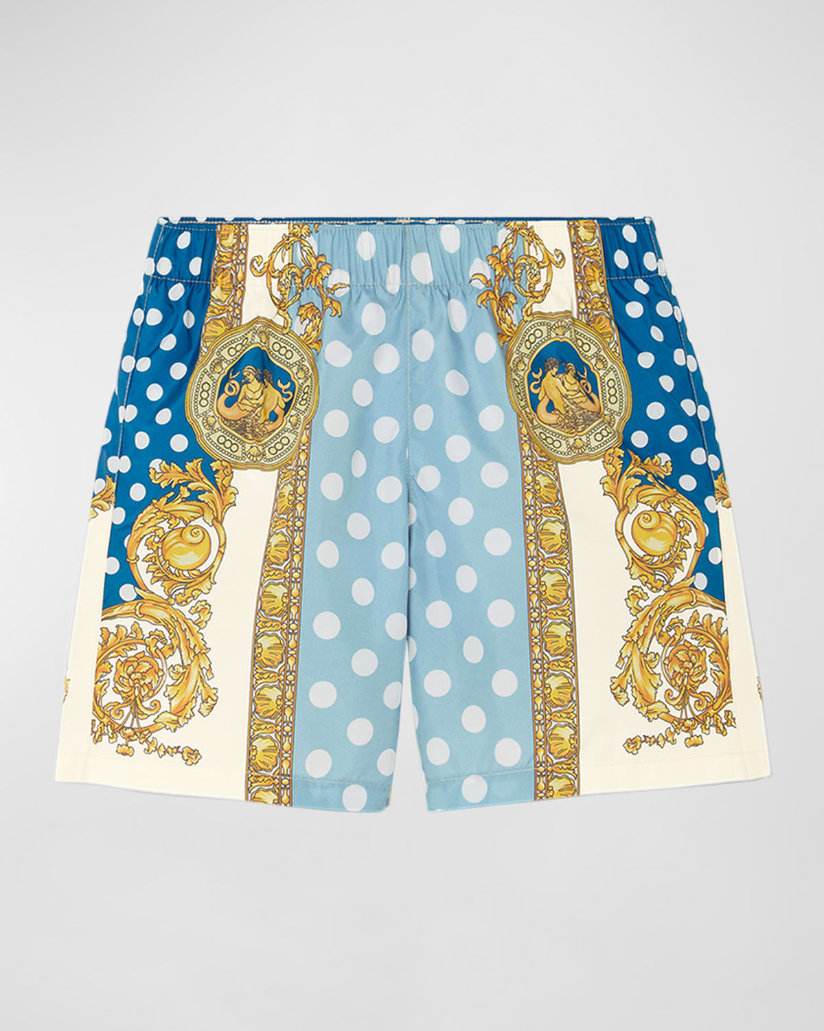 Versace Printed Swim Shorts In Light Blueivory