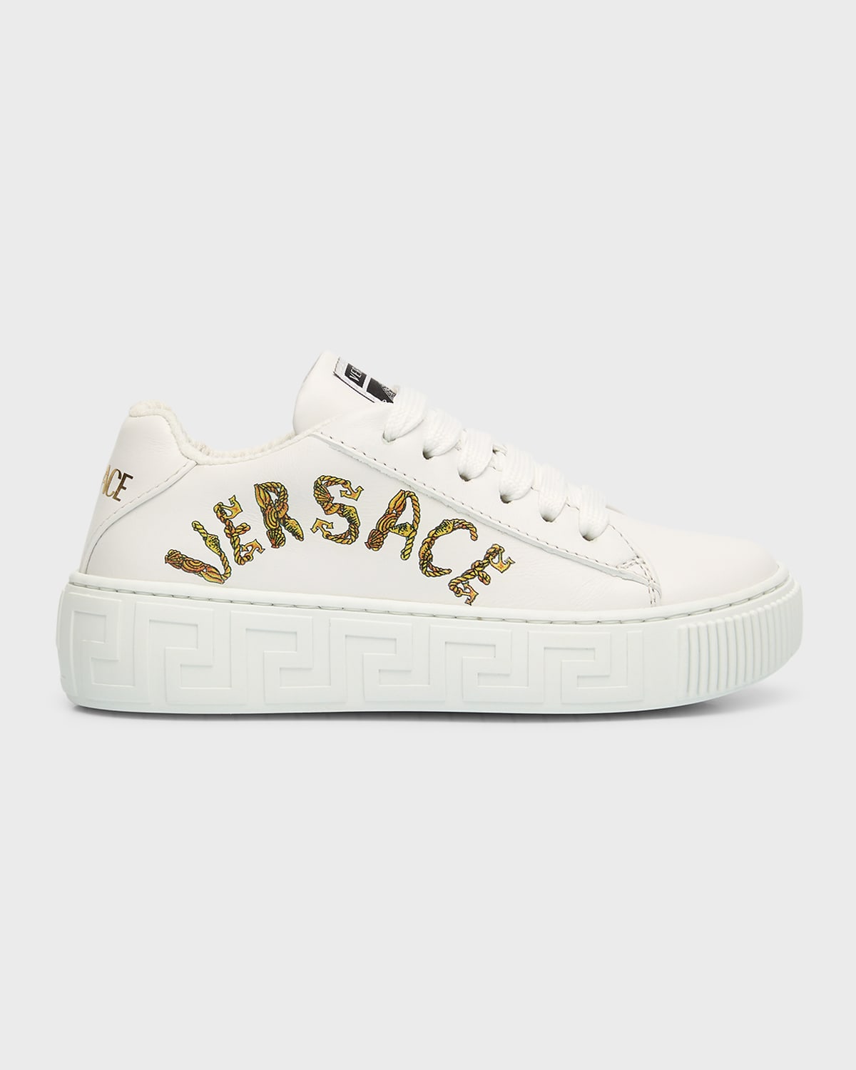 Versace Kid's Logo-print Greca Embossed Sneakers, Toddlers In Whitegold