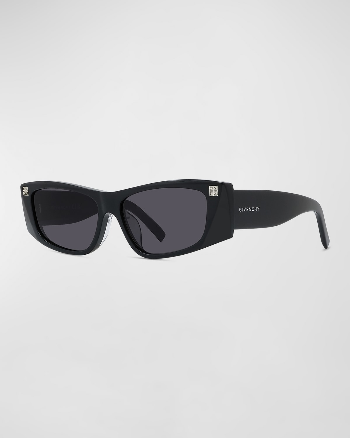 Givenchy Gv Day Acetate Rectangle Sunglasses In Shiny Black Smoke