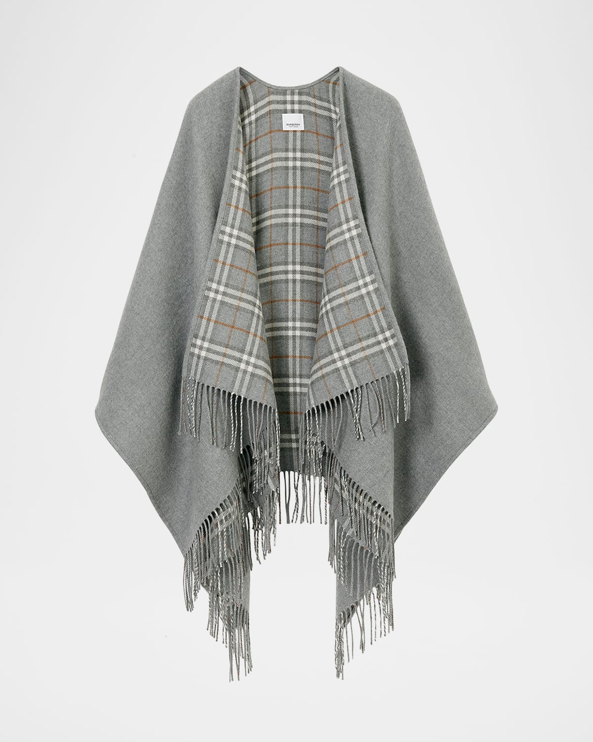 Burberry Check Wool Reversible Cape In Grey