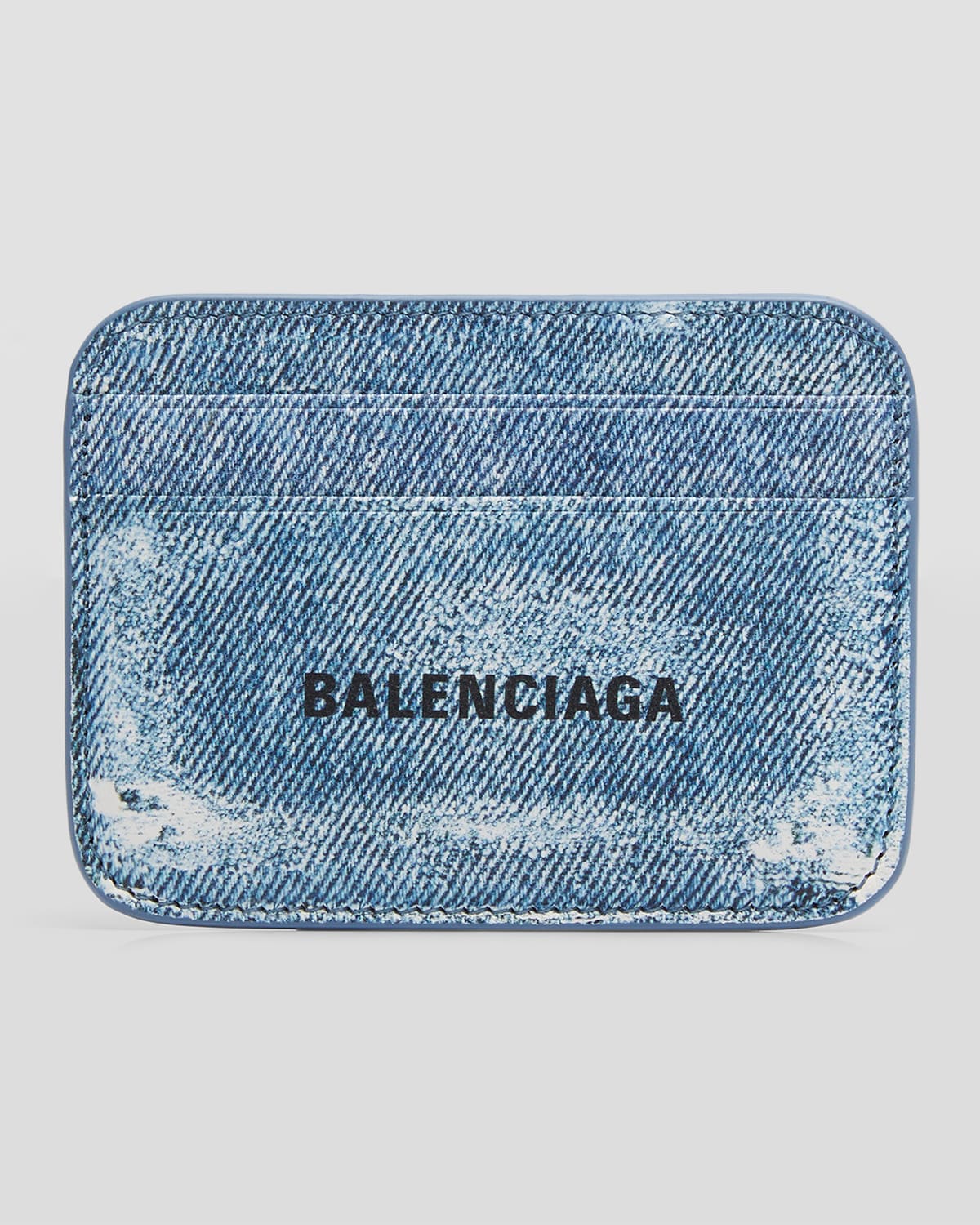 Balenciaga Cash Denim-print Card Holder In 9060 Denim Blue L