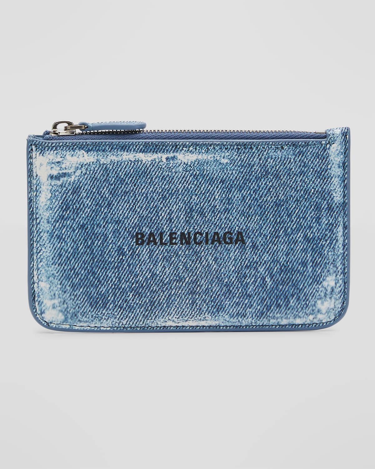 BALENCIAGA CASH LARGE LONG COIN AND CARD HOLDER DENIM PRINTED