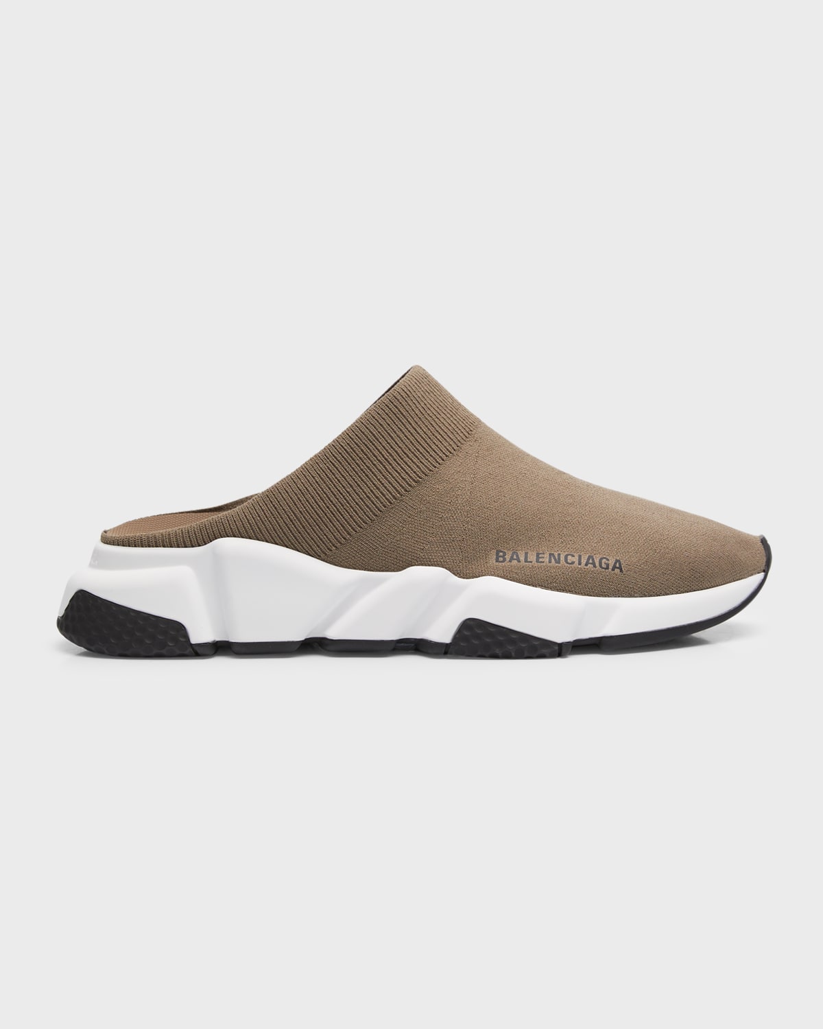 Balenciaga Speed Logo-printrecycled-knit Mules In 2901 Dk Taupe/whi