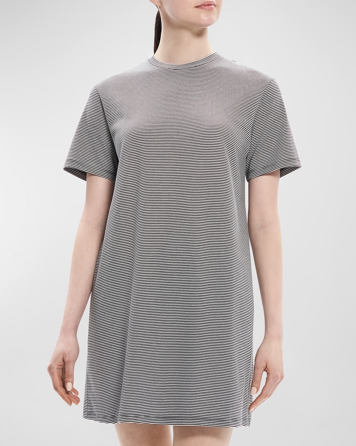 Shop Theory Short-sleeve Knit Mini Shirtdress In Charcl Mlt