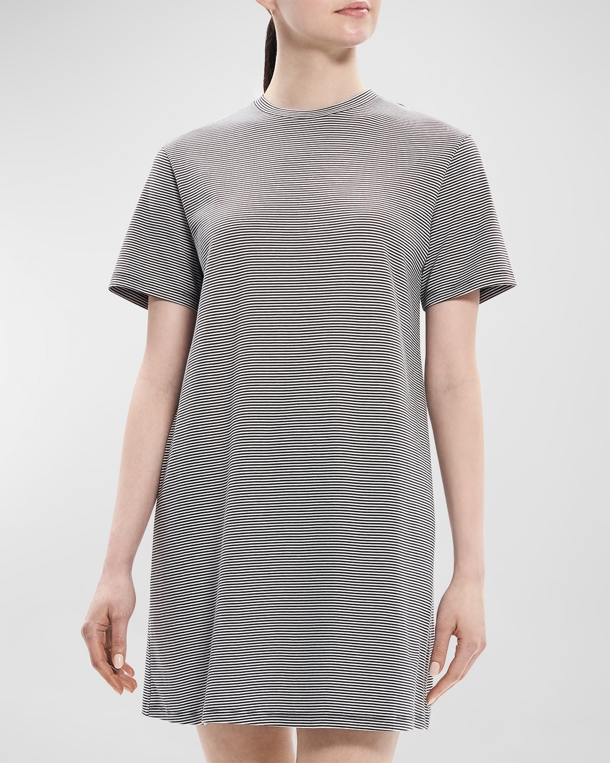 Theory Short-sleeve Knit Mini Shirtdress In Charcl Mlt