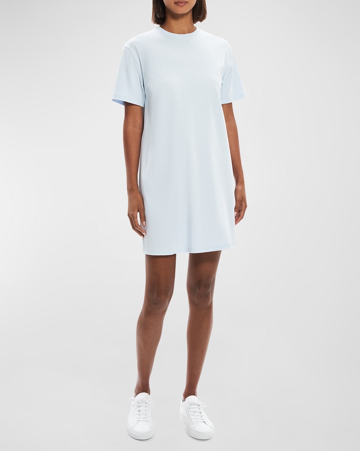 Theory Short-sleeve Knit Mini Shirtdress In Multi