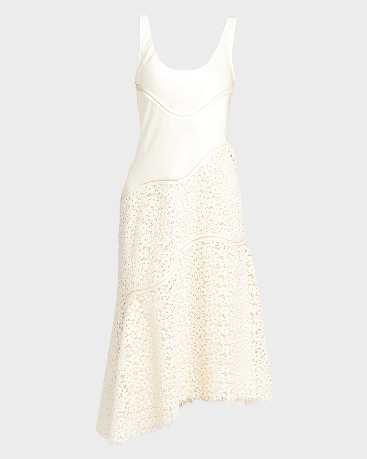 Jil Sander Cruise Lace-hem Asymmetric Midi Dress In Cornsilk
