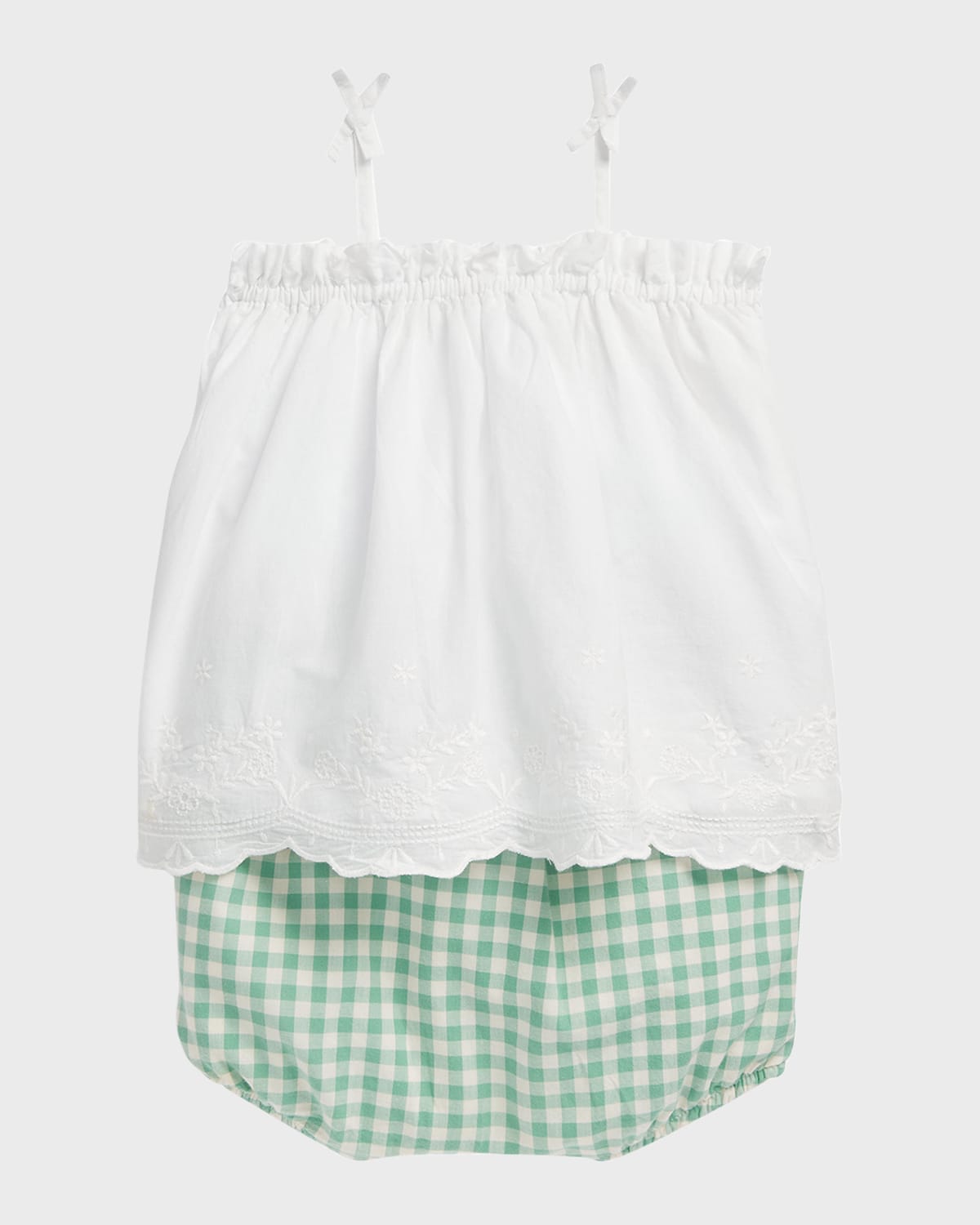 Girl's Eyelet Top & Gingham-Print Shorts Set, Size 3M-18M