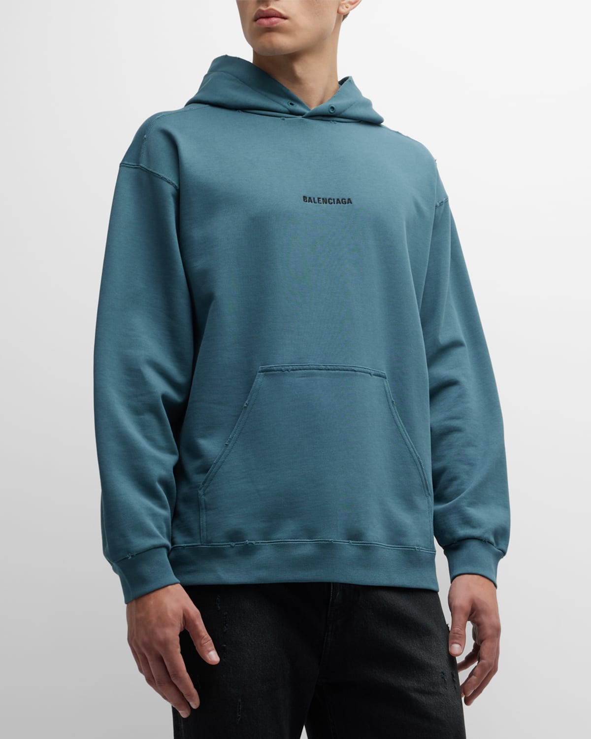 Balenciaga Men's Back Hoodie Medium Fit In Dark Blue