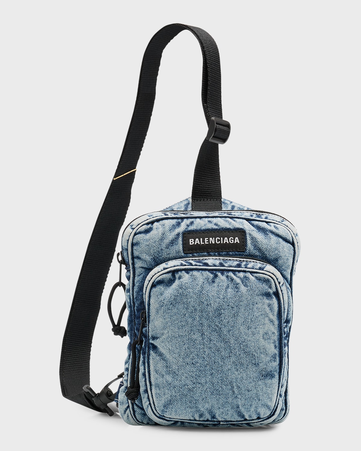 Shop Balenciaga Men's Explorer Crossbody Messenger Bag In Denim In 4652 Washed Blue