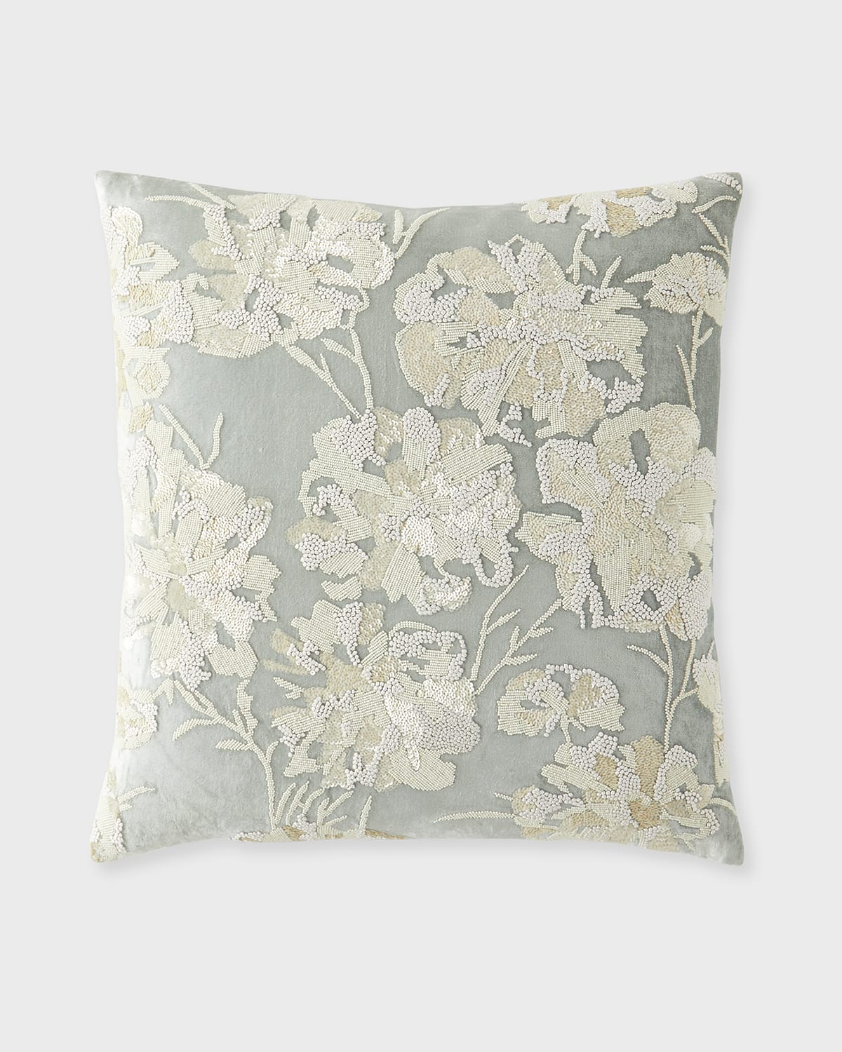 Callisto Home Glyes Floral Beaded And Embroidered Velvet Decorative Pillow, 22" Square
