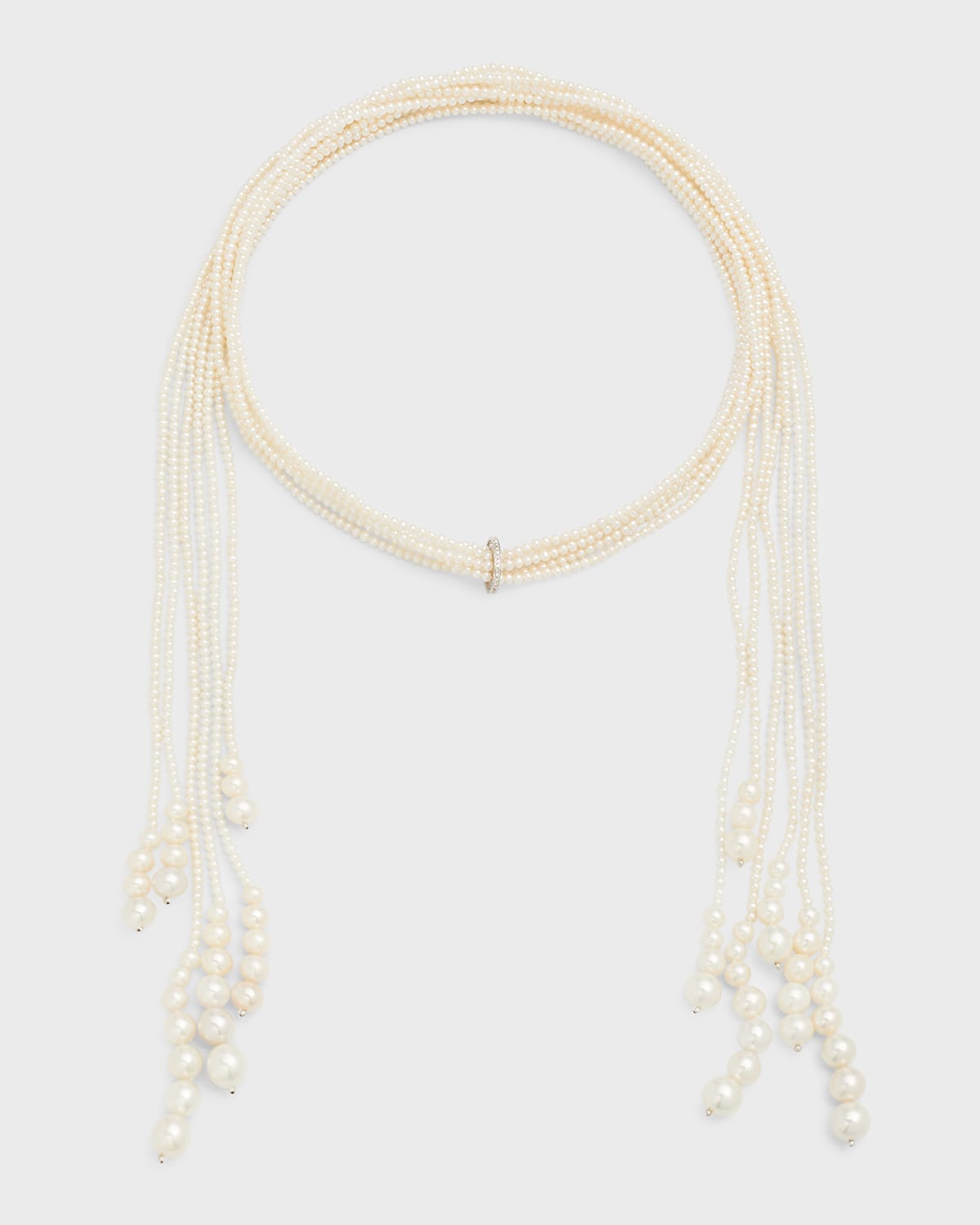 Long Six-Strand Pearl Lariat Necklace