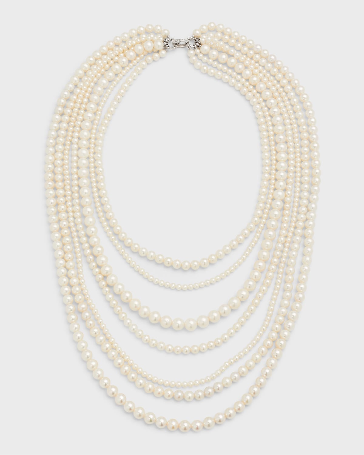 18K White Gold Necklace with Freshwater Pearls, 3.5-8.5mm