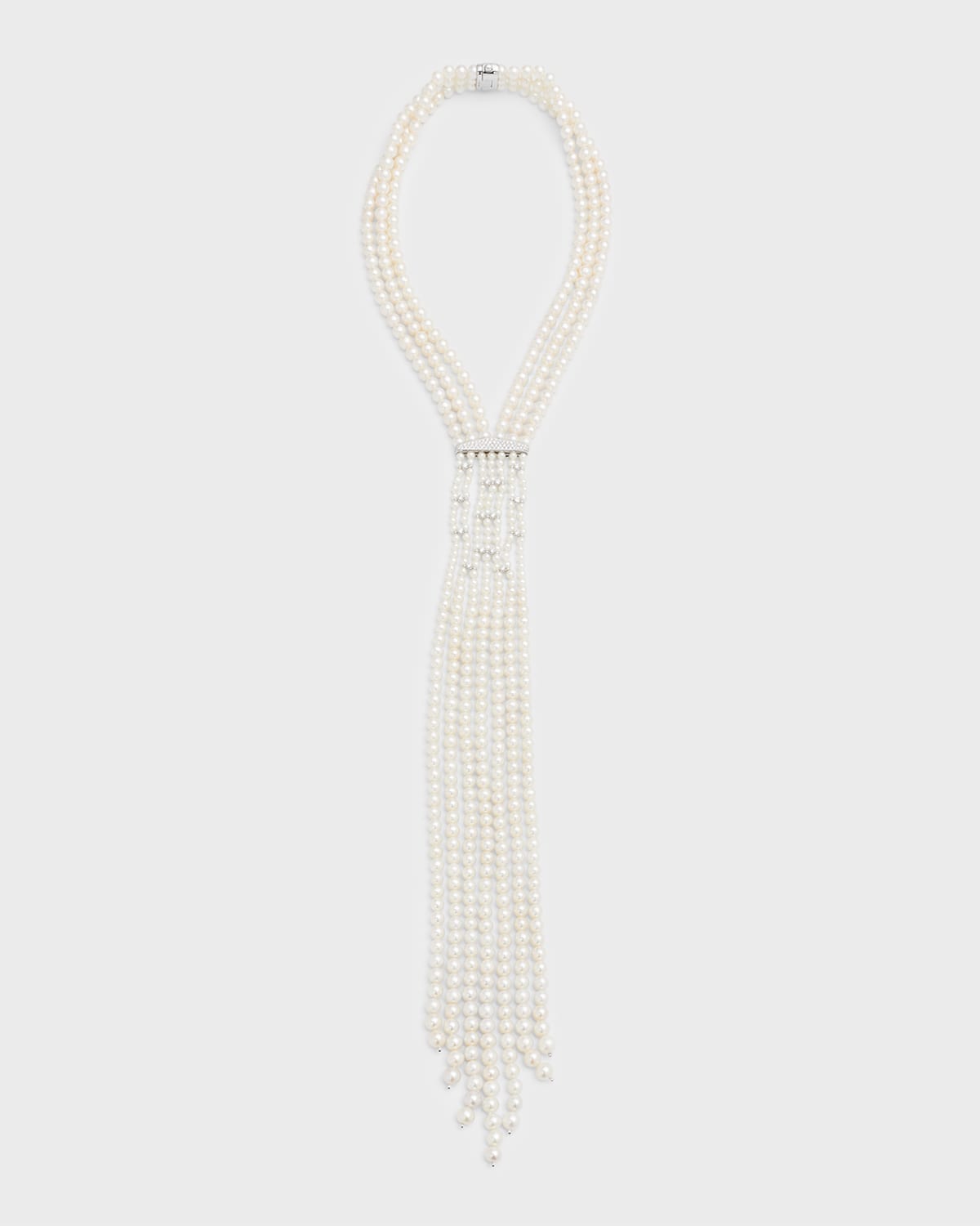 Pearl Tie Necklace with Diamonds
