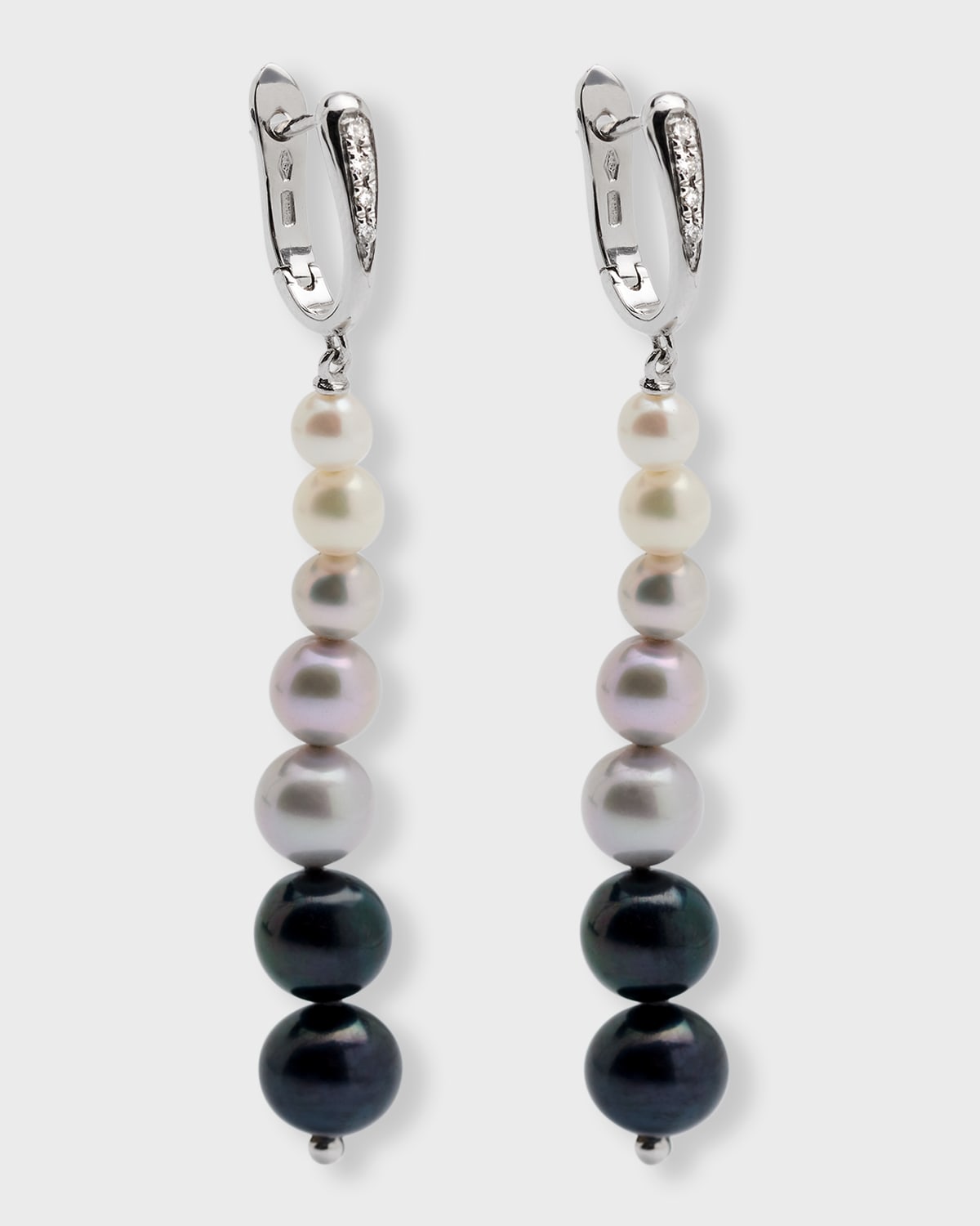 Utopia 18k White Gold Earrings With Diamonds And Graduating Pearls, 4-8mm