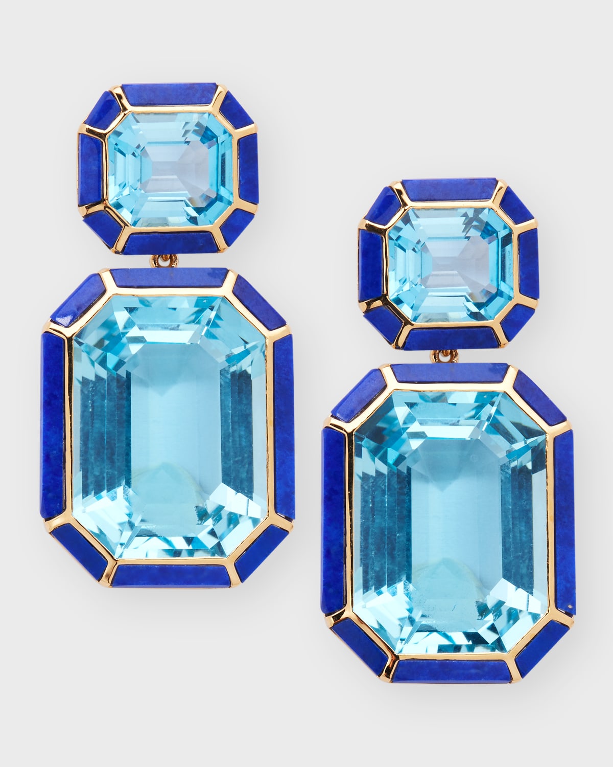 18K Yellow Gold Blue Topaz Earrings