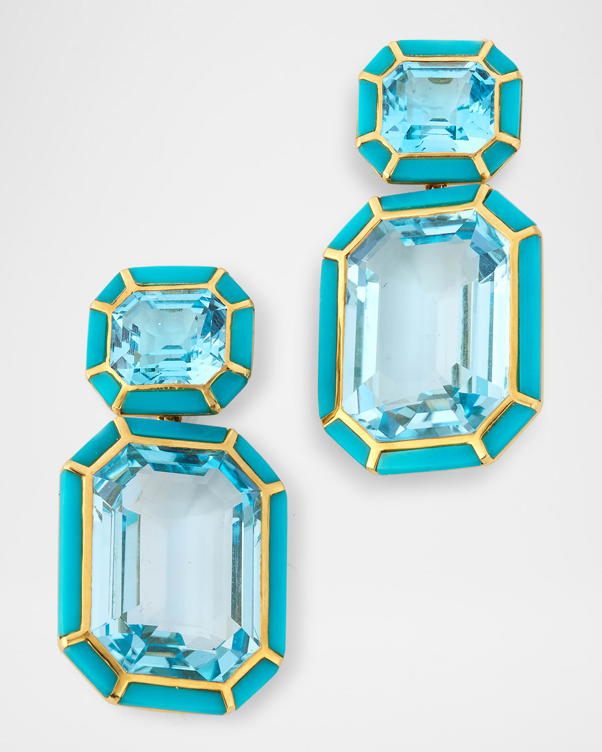 18K Yellow Gold Topaz Earrings with Turquoise