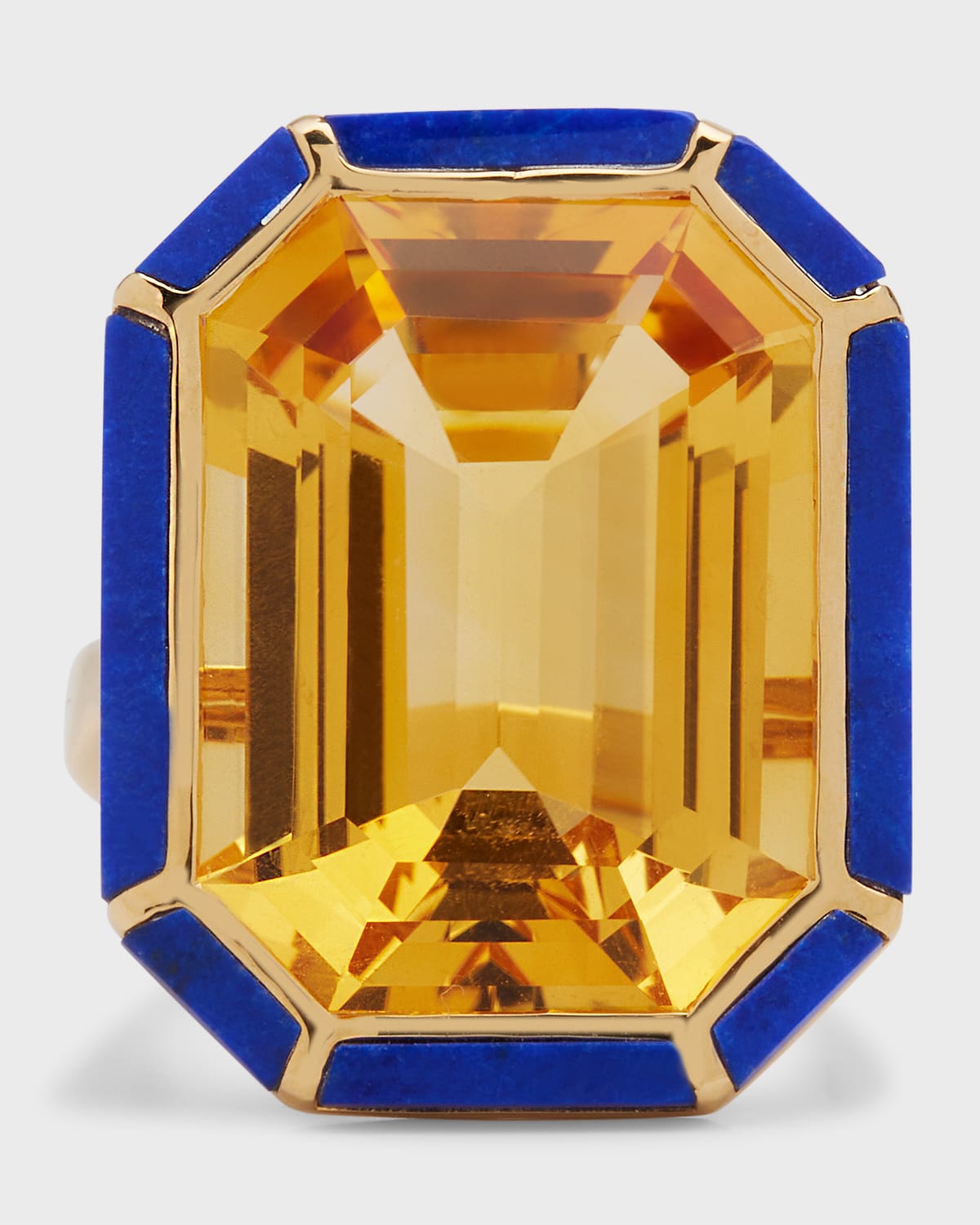 Goshwara 18K Yellow Gold Emerald-Cut Ring With Citrine And Lapis Lazuli