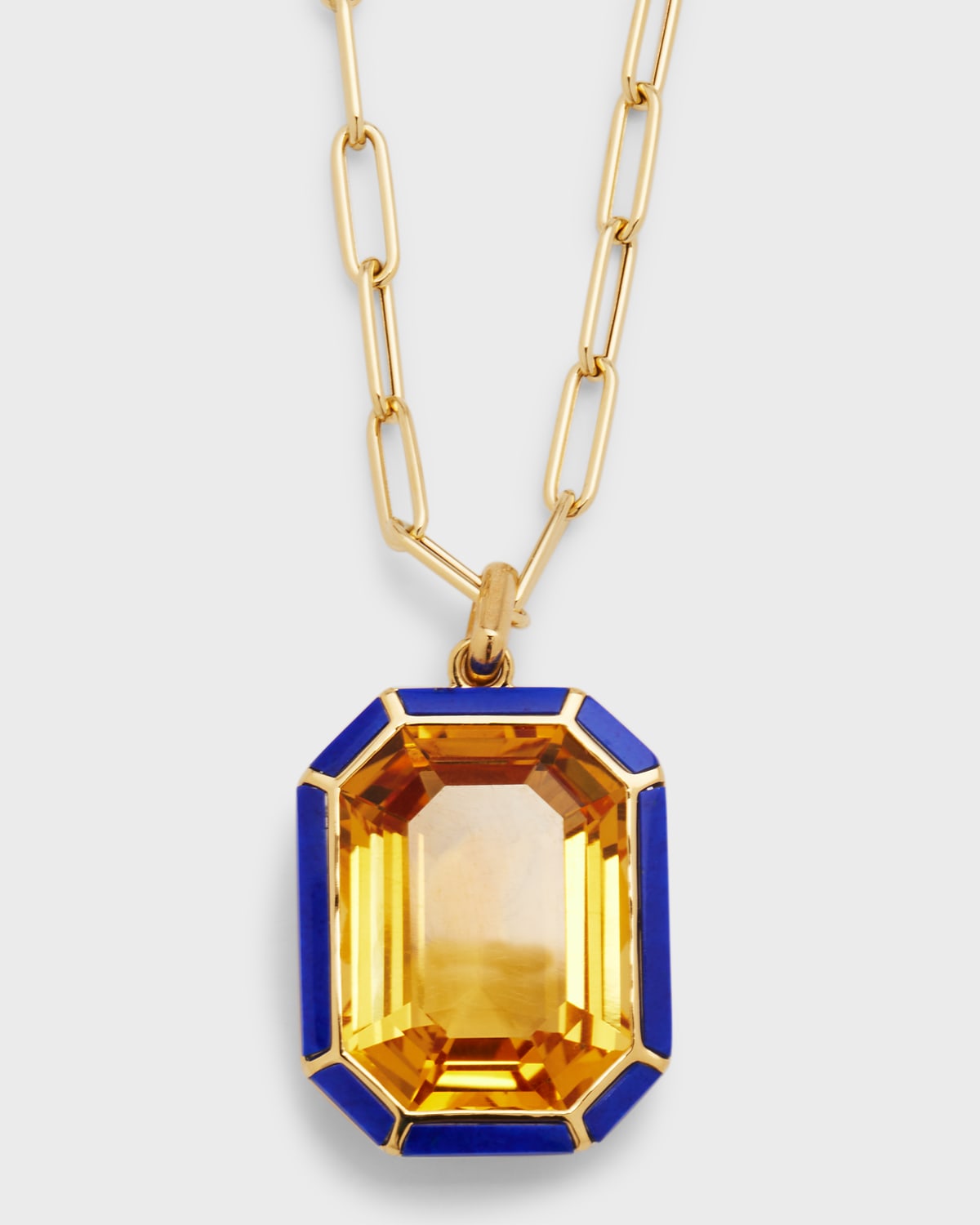 Goshwara 18k Gold Paperclip Chain Necklace with Emerald-Cut Citrine Pendant