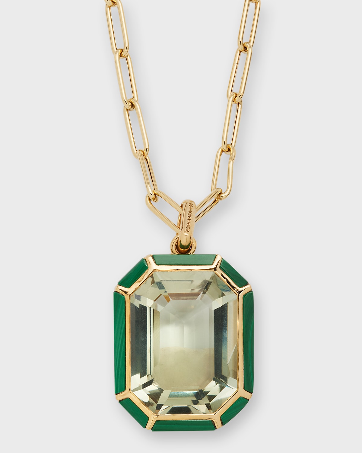Goshwara 18k Gold Paperclip Chain Necklace with Emerald-Cut Prasiolite Pendant
